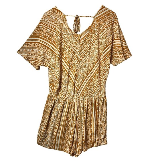 Kori America Womens Tribal Print Short-Sleeve Romper V-Neck Medium Cotton Blend - Picture 2 of 10